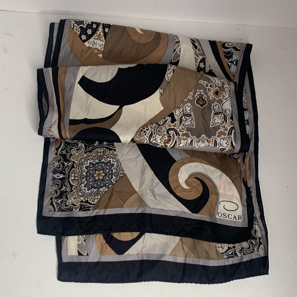 Oscar de la Renta black/brown paisley floral print silk scarf - Picture 2 of 9